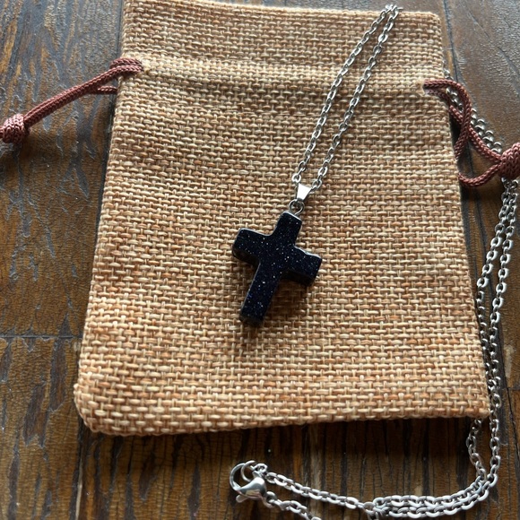Crystal Cross Necklace Crystal Jewelry Blue Sandstone Necklace Goth Necklace - Picture 2 of 3